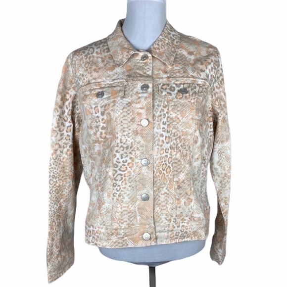 Nine West Women Bellini Exotic Leopard Denim Jacket - Picture 1 of 8